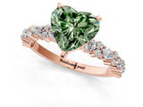 Rose gold Fancy Green Heart Cut Diamond Solitaire with Side Stones, Pave Band, Four-Prong Setting_30