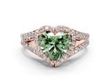 Rose gold Fancy Green Heart Cut Diamond Split Shank Halo Ring with Four-Prong Setting_22