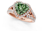 Rose gold Fancy Green Heart Cut Diamond Split Shank Halo Ring with Four-Prong Setting_23