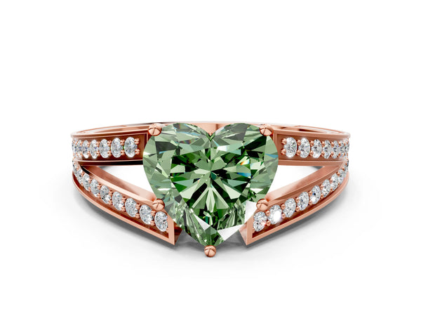 Rose Gold Heart-Shaped Pave Split Shank Engagement Ring Setting for Fancy Green Center