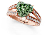 Rose gold Fancy Green Heart Cut Diamond Split Shank Ring with Pavé Band and Four-Prong Setting_18