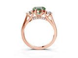 Rose gold Fancy Green Heart Cut Diamond Three-Stone Engagement Ring with Prong Setting and Pavé Band_3