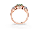 Rose gold Fancy Green Heart Cut Diamond Three-Stone Halo Ring with Prong Setting and Pavé Accents_3