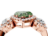 Rose gold Fancy Green Heart Cut Diamond Three-Stone Halo Ring with Prong Setting and Pavé Accents_4