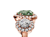 Rose gold Fancy Green Heart Cut Diamond Three-Stone Halo Ring with Prong Setting and Pavé Accents_5