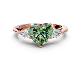 Rose gold Fancy Green Heart Cut Diamond Three-Stone Ring with Pear Side Stones and Four-Prong Setting_47