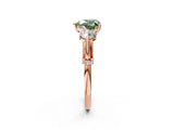Rose gold Fancy Green Heart Cut Diamond Three-Stone Ring with Prong Setting and Pavé Band_2