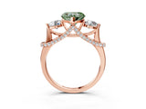 Rose gold Fancy Green Heart Cut Diamond Three-Stone Ring with Prong Setting and Pavé Band_3