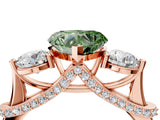 Rose gold Fancy Green Heart Cut Diamond Three-Stone Ring with Prong Setting and Pavé Band_4