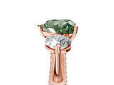 Rose gold Fancy Green Heart Cut Diamond Three-Stone Ring with Prong Setting and Pavé Band_5