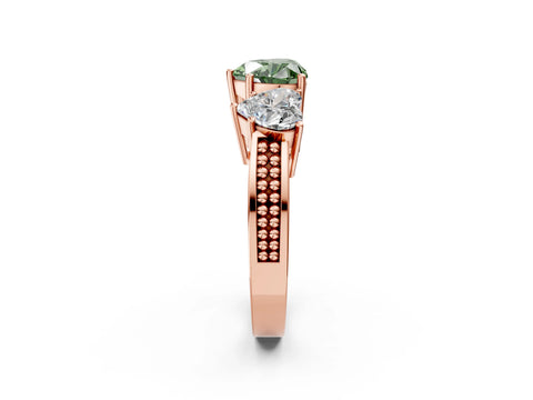 Rose gold Fancy Green Heart Cut Diamond Three-Stone Ring with Prong Setting and Textured Band_2