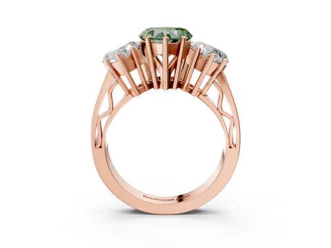 Rose gold Fancy Green Heart Cut Diamond Three-Stone Ring with Prong Setting and Textured Band_3