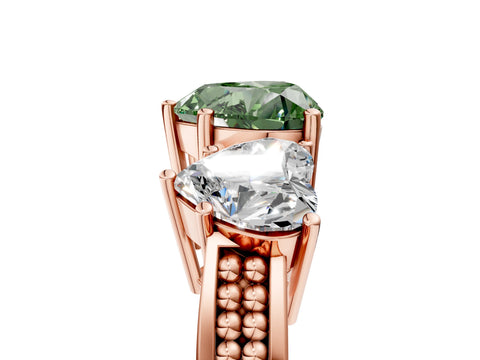Rose gold Fancy Green Heart Cut Diamond Three-Stone Ring with Prong Setting and Textured Band_5