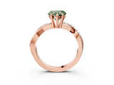 Rose gold Fancy Green Heart  Cut Diamond Twist Band Solitaire with Prong Setting_3