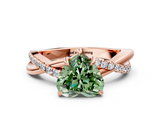 Rose gold Fancy Green Heart  Cut Diamond Twisted Band with Pavé Setting and Four-Prong Setting