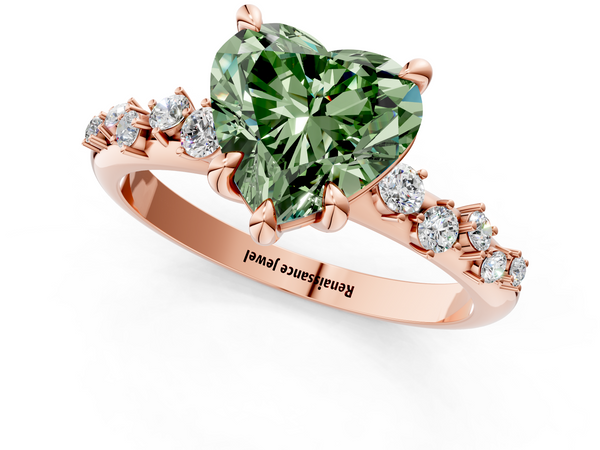 Rose gold Fancy Green Heart  Cut Diamond Vine Band with Four-Prong Setting