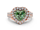 Rose gold Fancy Green Heart  Cut Double Halo Diamond Engagement Ring with Pave Band and Four-Prong Setting_43