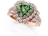 Rose gold Fancy Green Heart  Cut Double Halo Diamond Engagement Ring with Pave Band and Four-Prong Setting_44