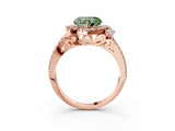 Rose gold Fancy Green Heart  Cut Double Halo Diamond Engagement Ring with Pave Band and Four-Prong Setting_46