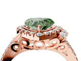 Rose gold Fancy Green Heart  Cut Double Halo Diamond Engagement Ring with Pave Band and Four-Prong Setting_47