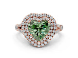 Rose gold Fancy Green Heart  Cut Double Halo Split Shank Diamond Ring with Prong Setting_29