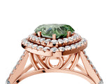 Rose gold Fancy Green Heart  Cut Double Halo Split Shank Diamond Ring with Prong Setting_33