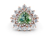 Rose gold Fancy Green Heart Cut Halo Cluster Diamond Ring with Pave Band and Four-Prong Setting_12
