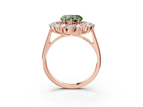 Rose gold Fancy Green Heart Cut Halo Cluster Diamond Ring with Pave Band and Four-Prong Setting_15