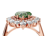 Rose gold Fancy Green Heart Cut Halo Cluster Diamond Ring with Pave Band and Four-Prong Setting_16