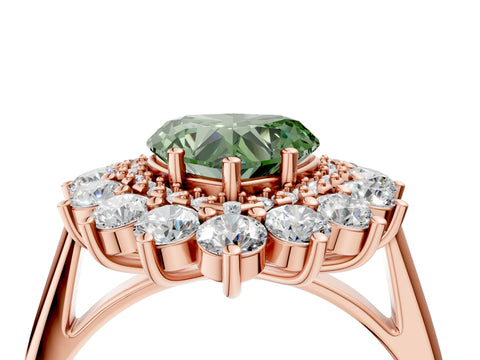 Rose gold Fancy Green Heart Cut Halo Cluster Diamond Ring with Pave Band and Four-Prong Setting_4