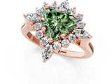 Rose gold Fancy Green Heart Cut Halo Diamond Cluster Ring with Marquise and Round Stones on a White Gold Band with Prong Setting_1