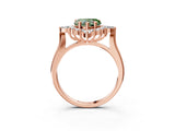 Rose gold Fancy Green Heart Cut Halo Diamond Cluster Ring with Marquise and Round Stones on a White Gold Band with Prong Setting_3