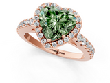 Rose gold Fancy Green Heart  Cut Halo Diamond Engagement Ring with Pave Band and Four-Prong Setting_1