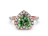 Rose gold Fancy Green Heart  Cut Halo Diamond Engagement Ring with Pave Band and Four-Prong Setting