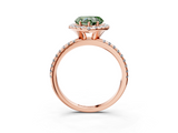 Rose gold Fancy Green Heart  Cut Halo Diamond Engagement Ring with Pave Band and Four-Prong Setting_3