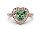 Rose gold Fancy Green Heart Cut Halo Diamond Engagement Ring with Split Shank Band and Four-Prong Setting