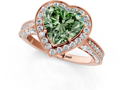 Rose gold Fancy Green Heart Cut Halo Diamond Engagement Ring with Split Shank Band and Four-Prong Setting_1