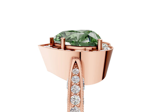 Rose gold Fancy Green Heart Cut Halo Diamond Engagement Ring with Split Shank Band and Four-Prong Setting_5