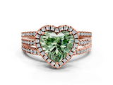 Rose gold Fancy Green Heart  Cut Halo Diamond Engagement Ring with Split Shank and Four-Prong Setting