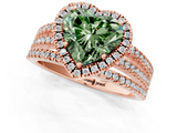 Rose gold Fancy Green Heart  Cut Halo Diamond Engagement Ring with Split Shank and Four-Prong Setting_1