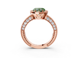 Rose gold Fancy Green Heart  Cut Halo Diamond Pave Band Ring with Four-Prong Setting_3