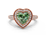 Rose gold Fancy Green Heart  Cut Halo Diamond Pave Band with Four-Prong Setting