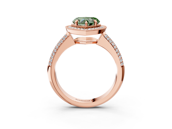 Rose gold Fancy Green Heart  Cut Halo Diamond Pave Band with Four-Prong Setting