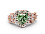 Rose gold Fancy Green Heart Cut Halo Diamond Ring with Milgrain and Bezel Accents on a Split Shank Band_12