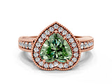 Rose gold Fancy Green Heart  Cut Halo Diamond Ring with Pavé Band and Four-Prong Setting_27