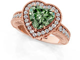 Rose gold Fancy Green Heart  Cut Halo Diamond Ring with Pavé Band and Four-Prong Setting_28