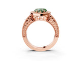 Rose gold Fancy Green Heart  Cut Halo Diamond Ring with Pavé Band and Four-Prong Setting_30
