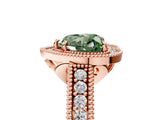 Rose gold Fancy Green Heart  Cut Halo Diamond Ring with Pavé Band and Four-Prong Setting_32