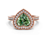 Rose gold Fancy Green Heart  Cut Halo Diamond Ring with Pavé Band and Milgrain Prong Setting_32