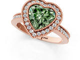 Rose gold Fancy Green Heart  Cut Halo Diamond Ring with Pavé Band and Milgrain Prong Setting_33